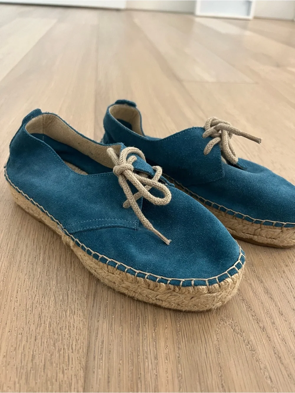 Women's Teal Suede Espadrille Lace-Up Platform